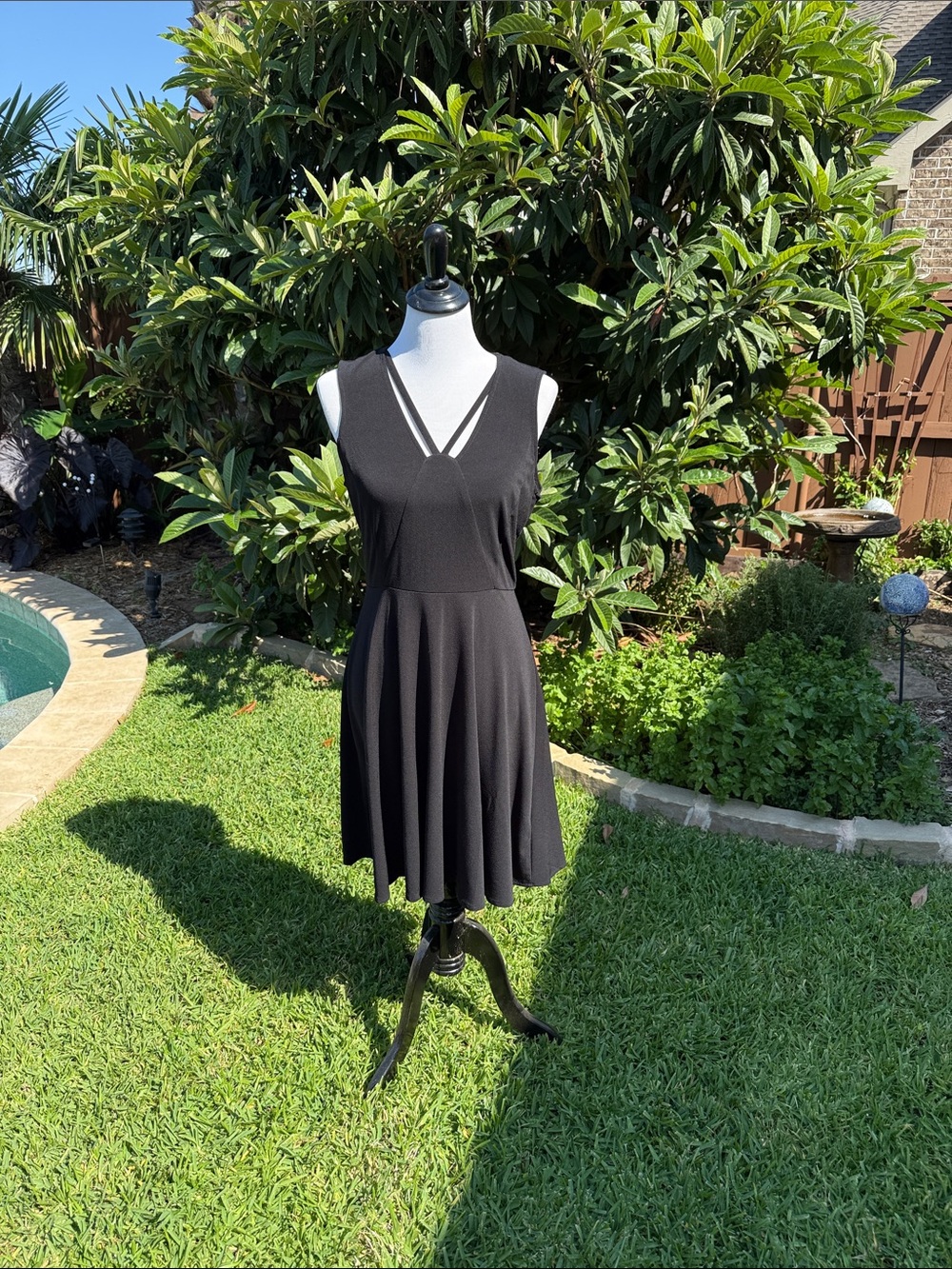 Boston Proper Black Sleeveless V-Neck Fit-and-Flare Dress